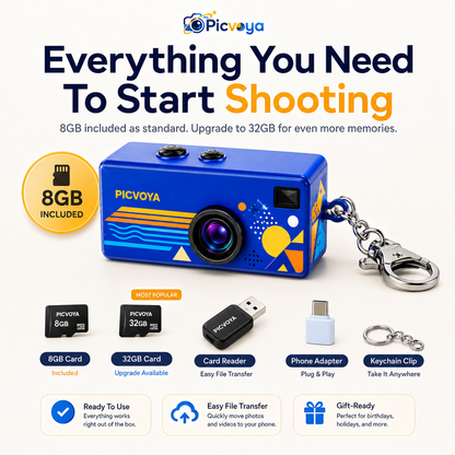 Picvoya PocketCam kit with 8GB card and accessories